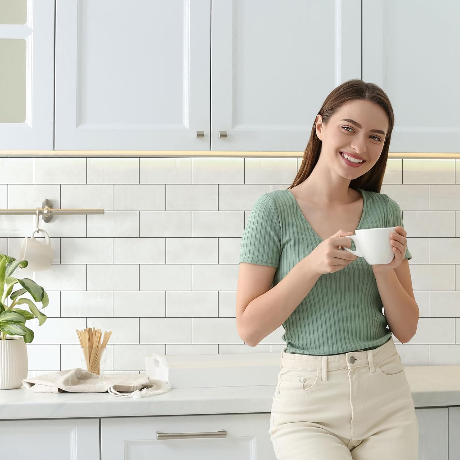 10-Sheet Peel And Stick Backsplash - 12" White Ceramic Look Subway Tiles