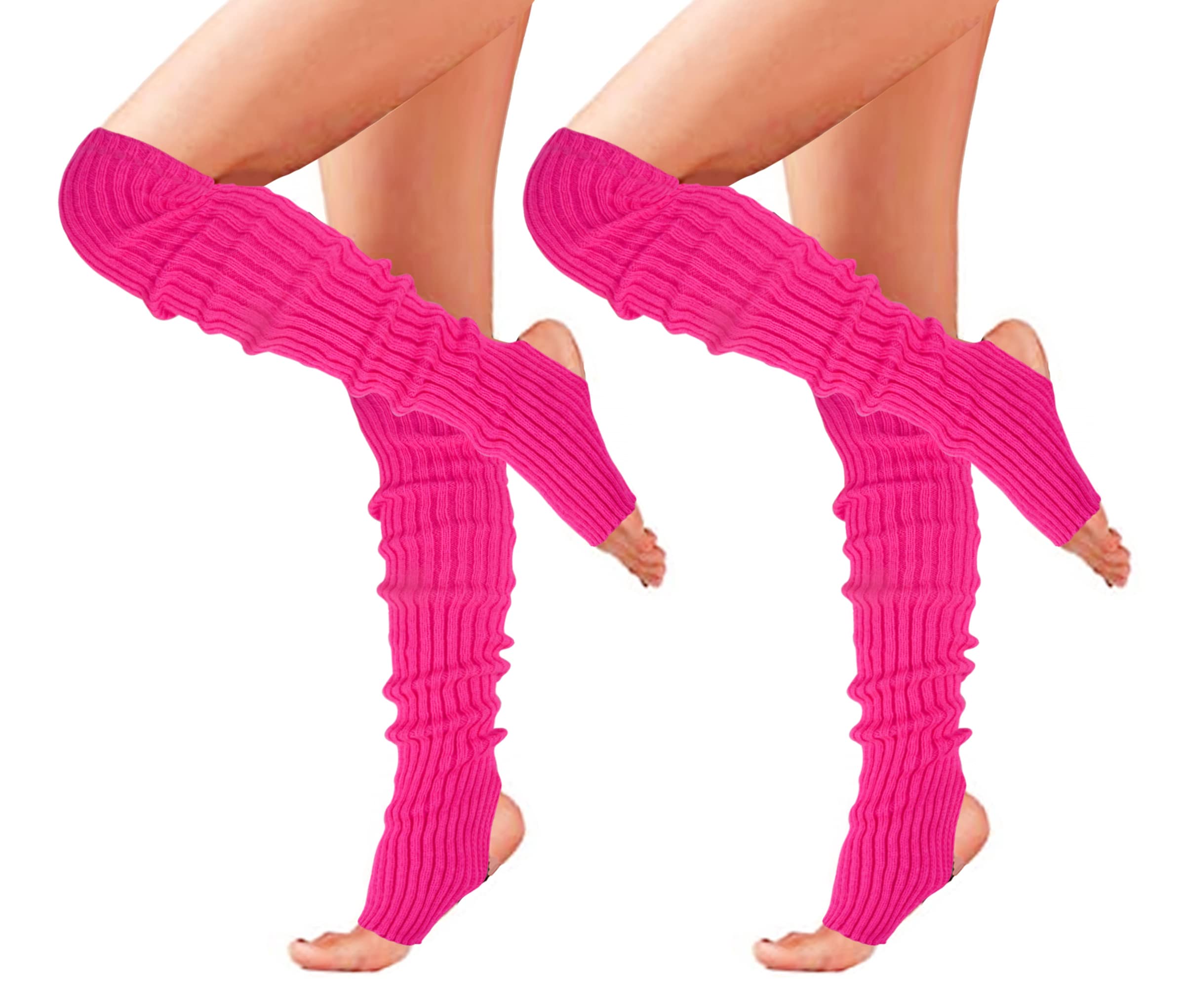 Calentadores de piernas largos de punto con estribo para mujer, por encima de la rodilla, acanalados, de neón para fiestas, bailes, deportes