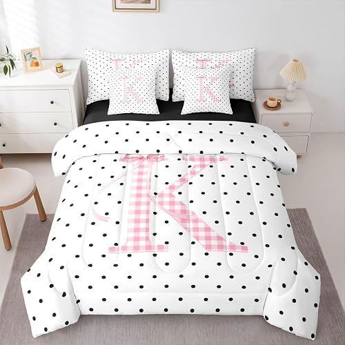 jejeloiu Kwaii Pink Bow Comforter Set with Sheets 7 Piece Twin Pink Gingham