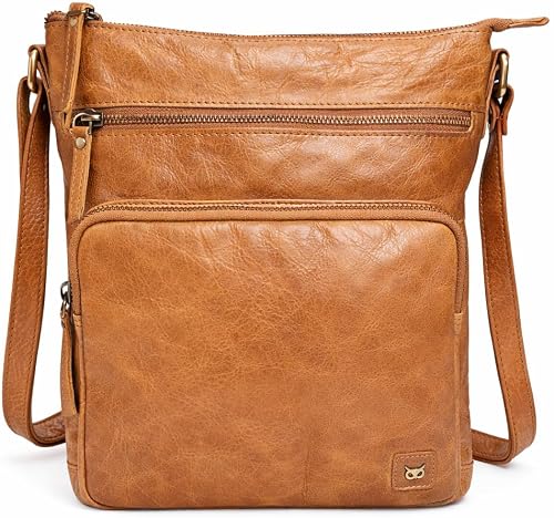 Real Leather Crossbody Bags Purses for Women Shoulder Handbags Crossover Handmade Stylish Trendy Pocketbook (Cognac Multi-Wax)
