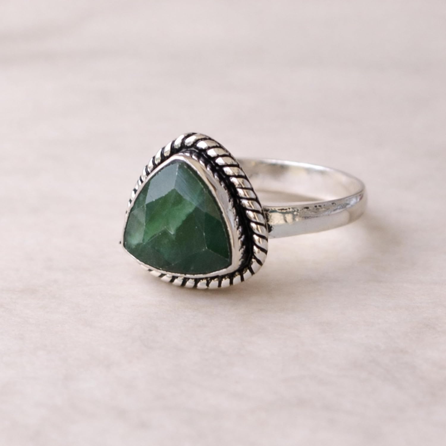 Triangle Shape Green Emerald Statement Ring, 925 Sterling Silver Jewelry, Minimalist Promise Ring
