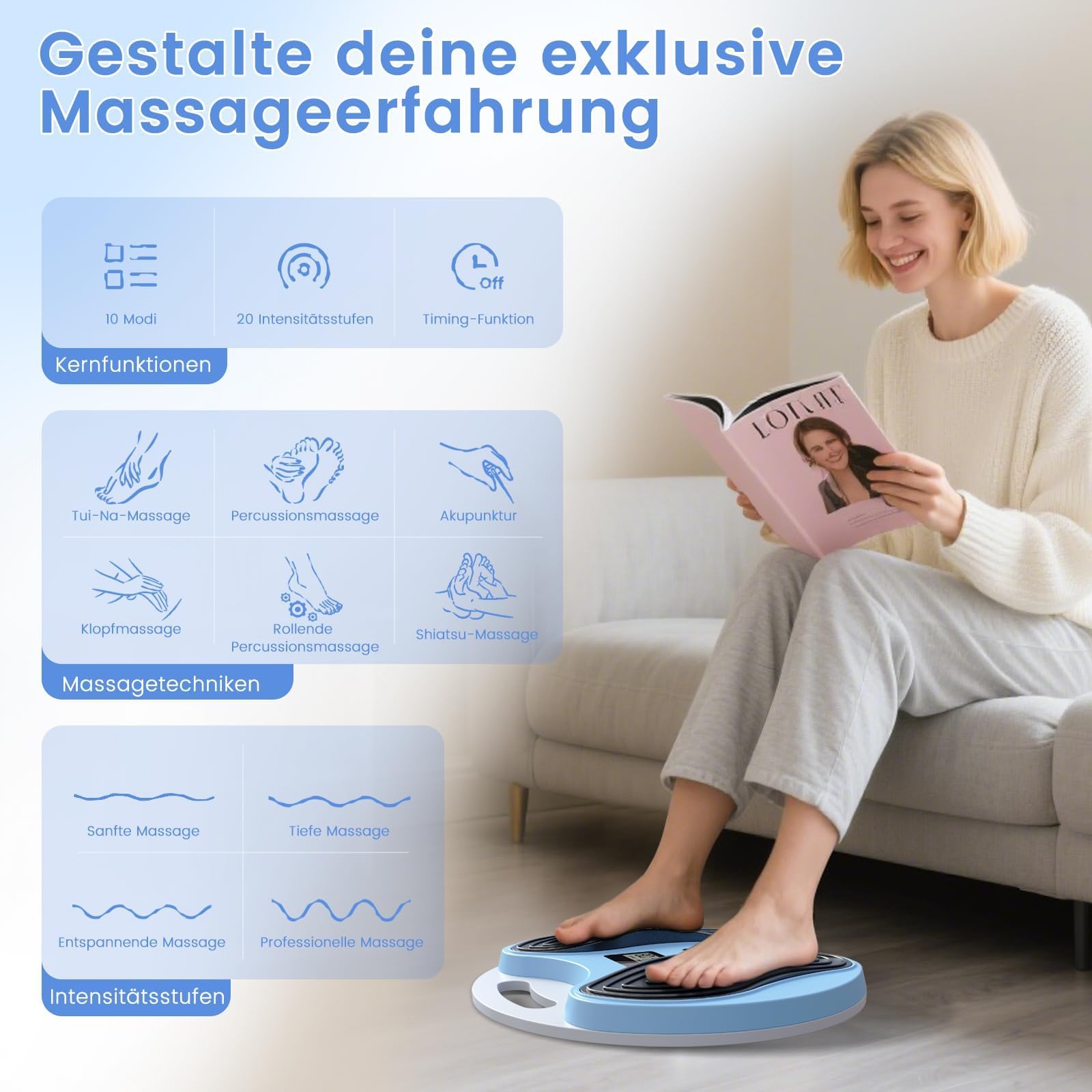 Medic Durchblutungsstimulator Beine, EMS Fußmassagegerät mit 4 TENS Elektrodenpads, Durchblutungsstimulator für Füße und Beine – fördert Durchblutung, lindert Fußschmerzen & entspannt Muskeln