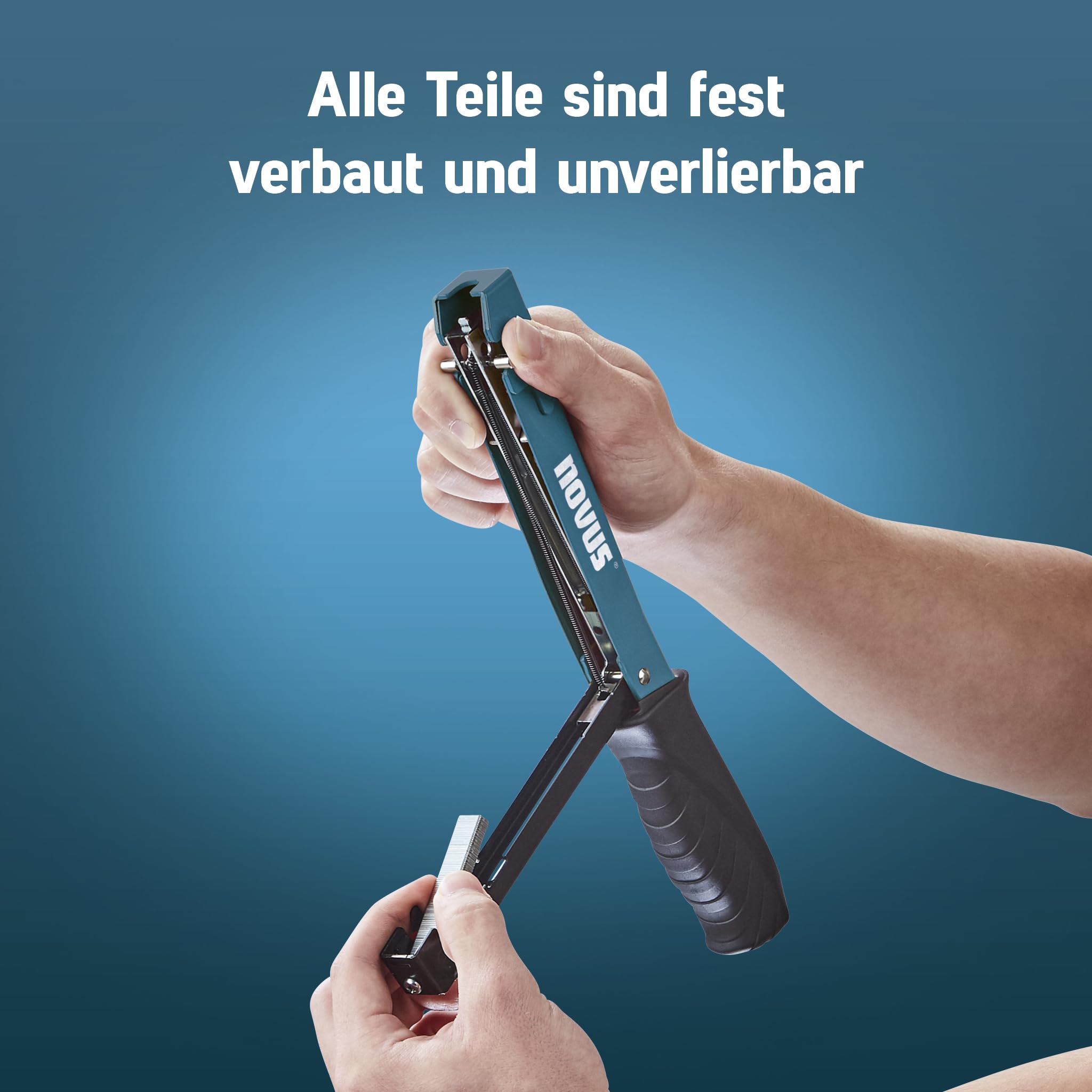 NOVUS TOOLS Hammertacker J-022 Set mit 5000 Klammern │ Leichter, robuster Schlagtacker aus Vollmetall mit Soft-Griff und Schnellladesystem │ Für Feindrahtklammern Typ 37 von 4-6 mm