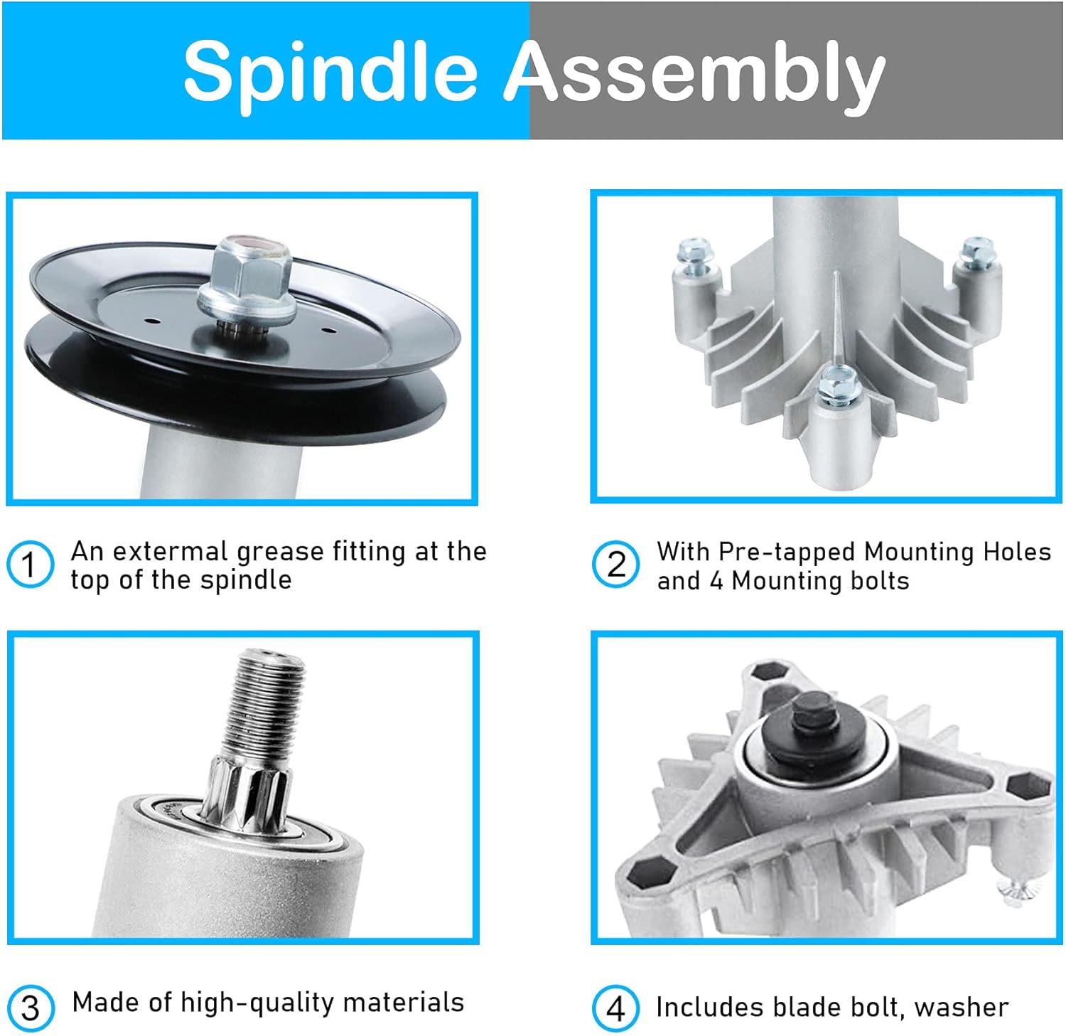 42" Lawn Mower Spindle Assembly Craftsman LT1000 LT2000 LT4000 Compatible with AYP 130794 532130794 + 2 Spindle Pulleys 153535 173436 129861