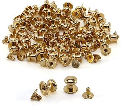 50 Sets Chicago Screws Round Head Button Cross Screw Stud Rivet for DIY Craft Leather Repairs Decoration Accessories Gold,8mm