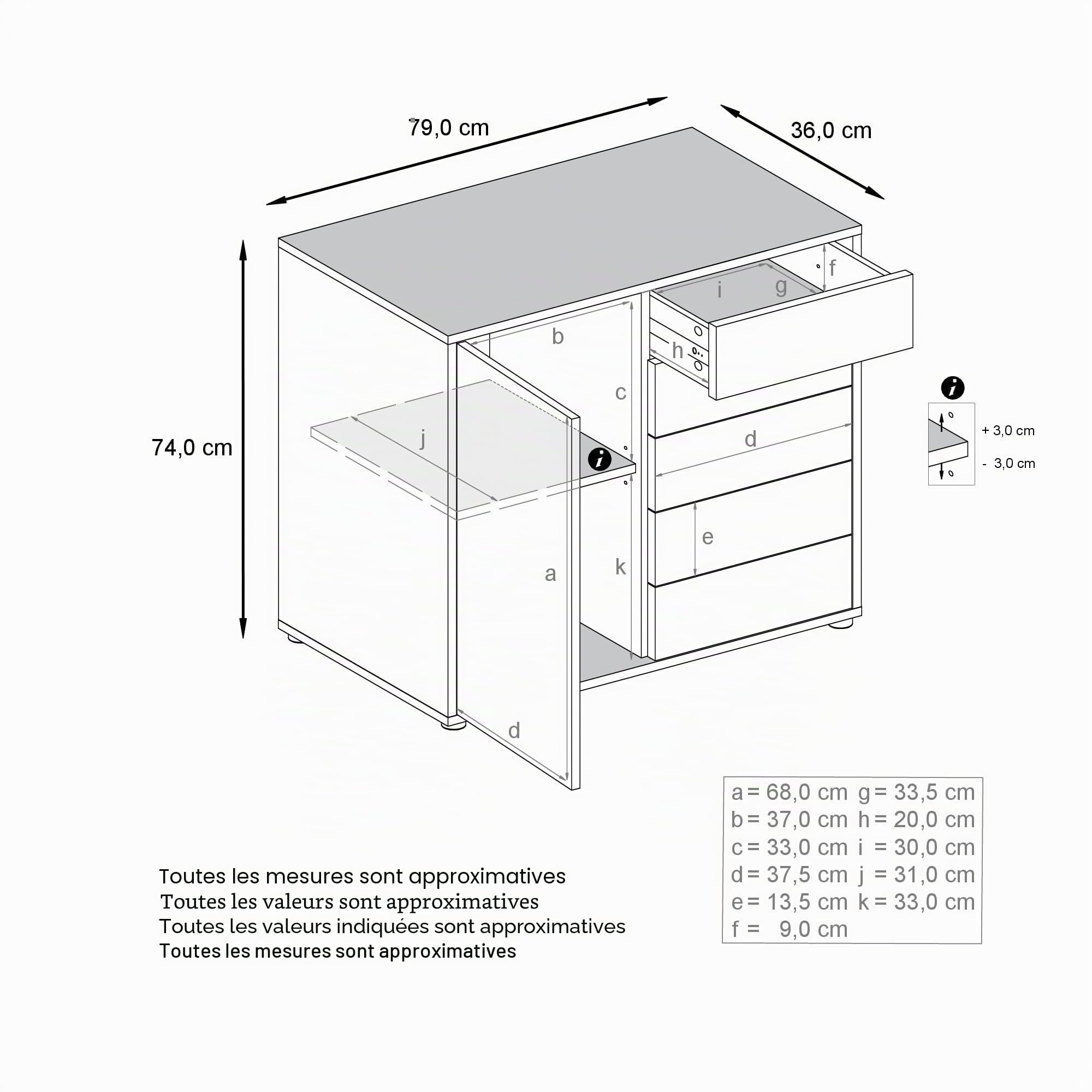 Vladon Buffet Ben V2, Commode avec 1 Portes et 5 tiroirs, Noir Mat/Graphite satiné Mat (79 x 74 x 36 cm)