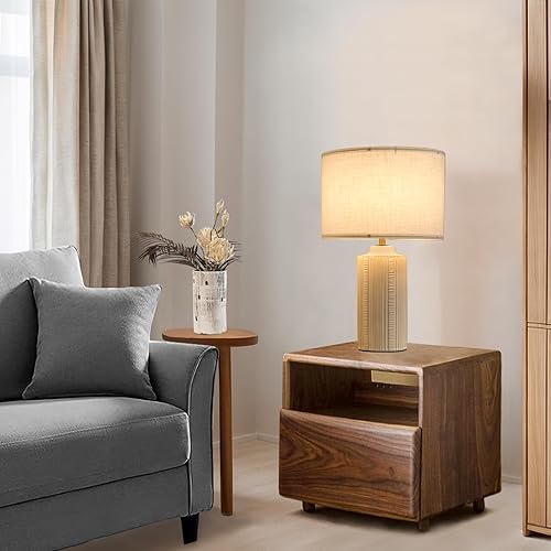 Miniatura 4 de Juego de dos lámparas de mesa de cerámica de 23 pulgadas, lámpara de escritorio de cerámica blanca para sala de estar, lámpara de noche de granja