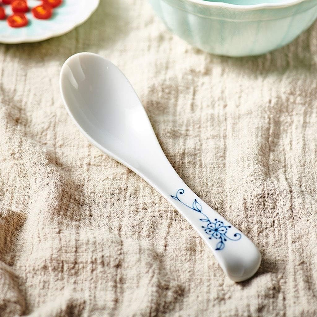 Scoop 4-Piece Household Ceramic Long Handle Spoon Rice Spoon Spoon Appetizer Spoon Set Beautiful Painted Handles Suitable for Home Kitchen or Restaurant Soup Spoon (Color : B)