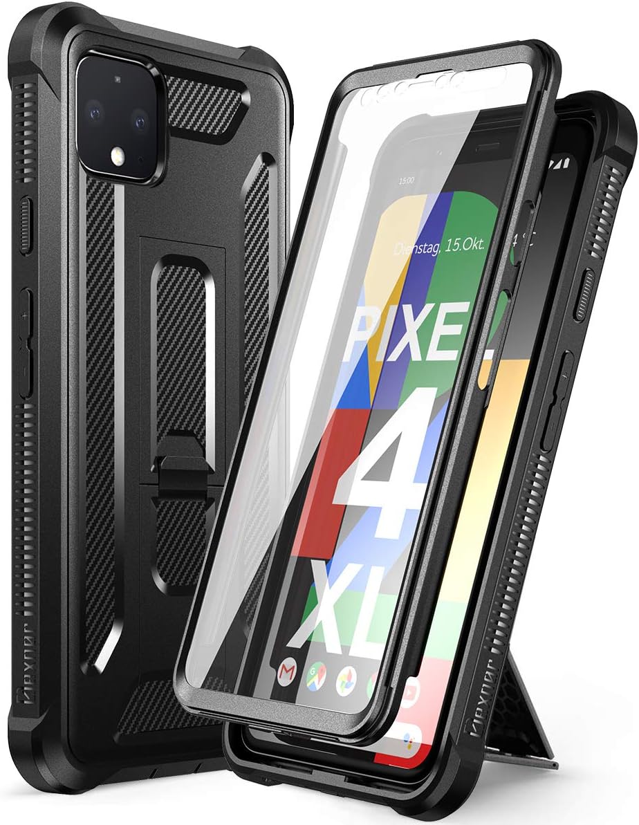 Dexnor Google Pixel 4 XL Case with Screen Protector and Kickstand Heavy Duty 2 in 1 Dual Layer 360 Full Body Protective Rugged Shockproof Defender Bumper Cover Case for Google Pixel 4XL - Black