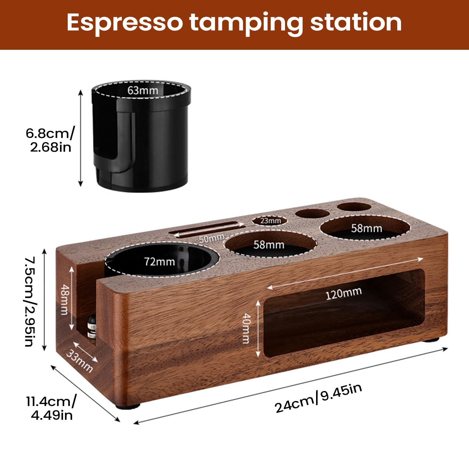 Tamper Station Multifunktionale Espresso Aufbewahrung aus Holz | Organizer Station für Kaffeezubehör Für Espresso Bar Zuhause Küche Wohnheim Gastronomie