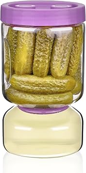 برطمان ZENS Pickle and Olive Hourglass مع مصفاة قابلة للطي لفصل عصير المخلل عن الرطب والجاف، برطمانات تخليل محكمة الغلق مقاومة للتسرب لتخزين شرائح الشبت، هدايا للأم