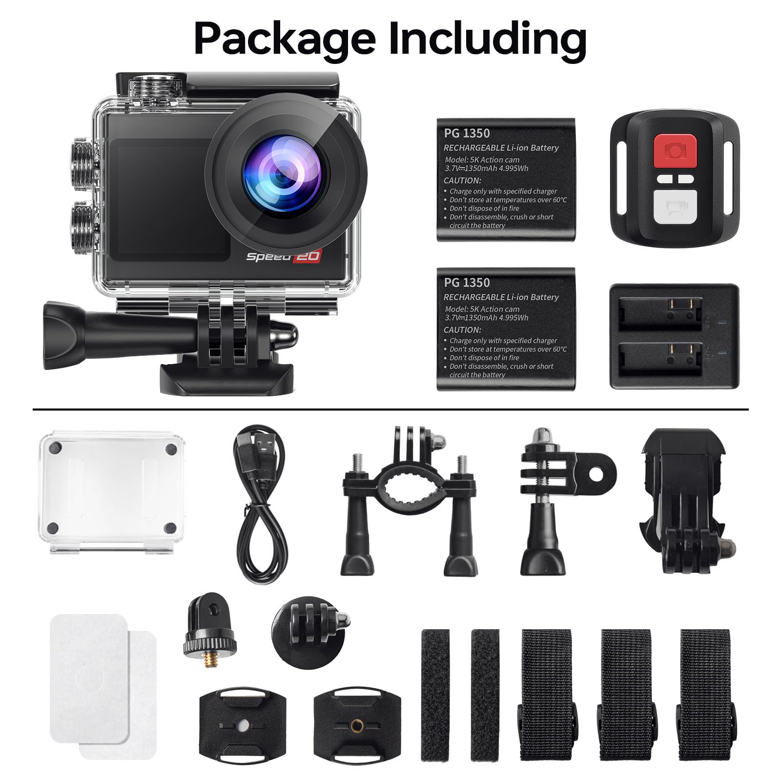 Action Camera 4K 60FPS with Touch Screen 20MP Waterproof Camera Underwater 131FT with EIS for Snorkeling Helmet Bike 170° Wide Angle Remote WiFi 5XZoom