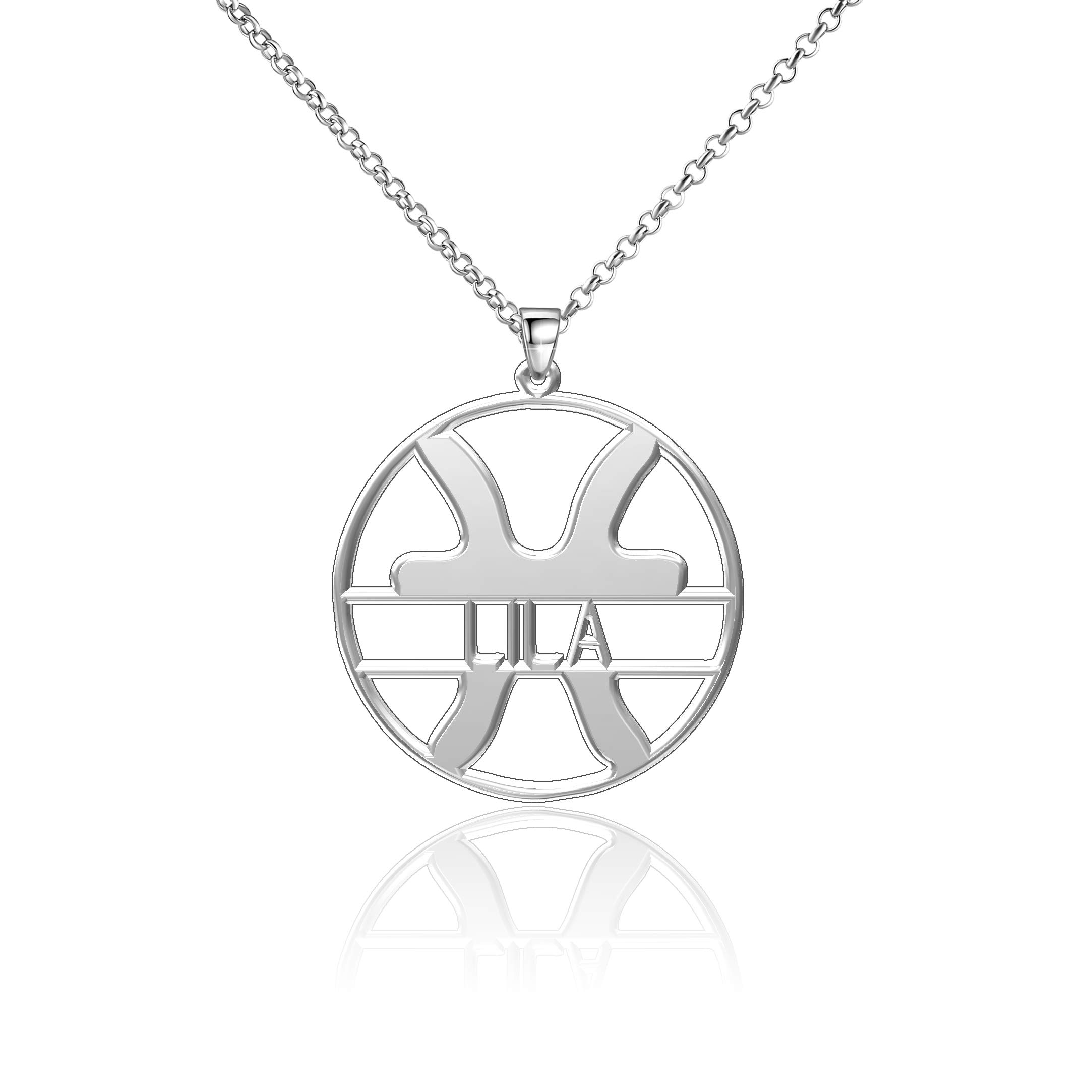 LoEnMe Jewelry Sterling Silver Custom Made Zodiac Signs Pisces Personalized 12Constellations Name Ne