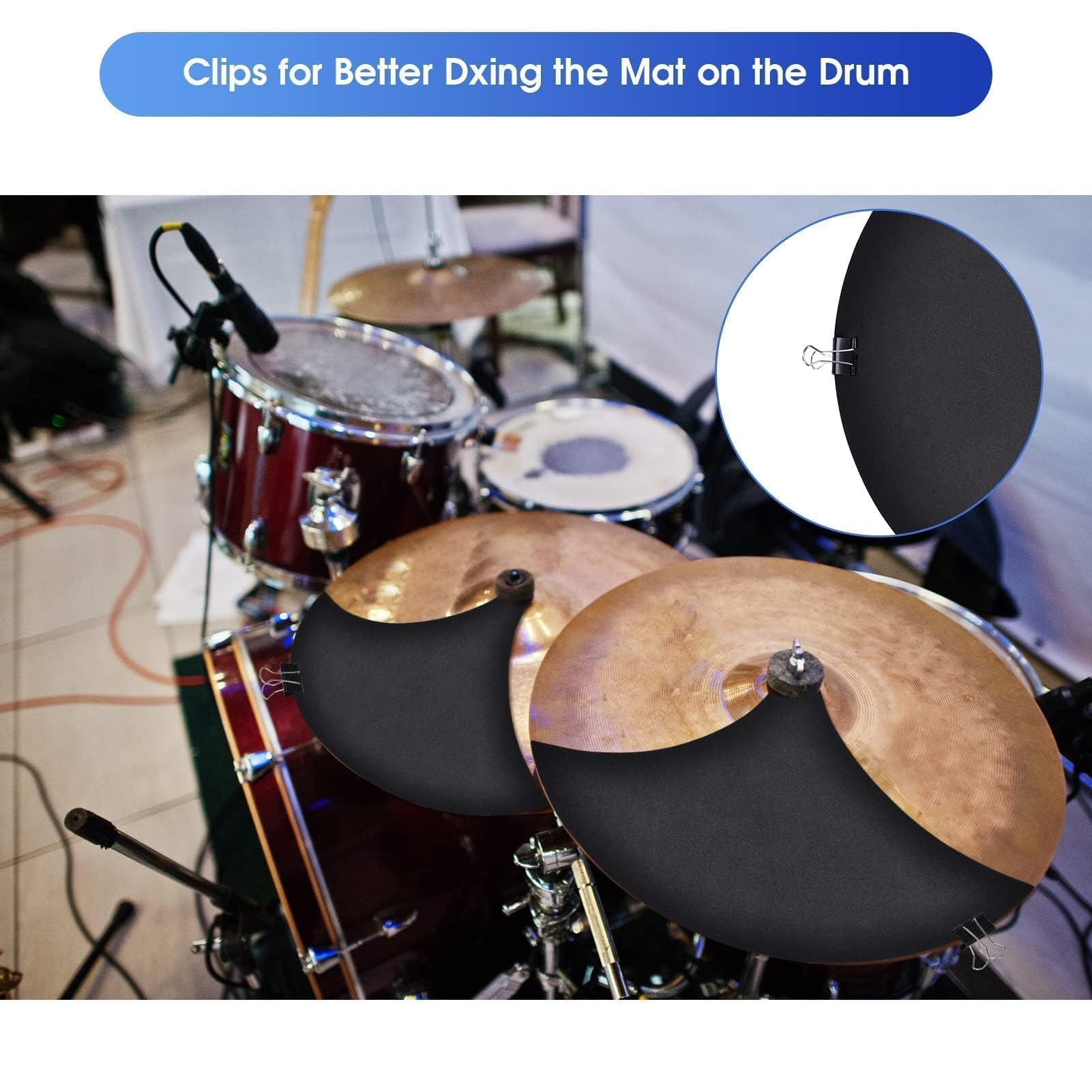 Set di mute per batteria, set di pad per mute per tamburo e piatto da 10 pezzi, pad per pratica di silenziamento del silenziamento del tamburo con clip, silenziatore per batteria, silenziatore, tappet