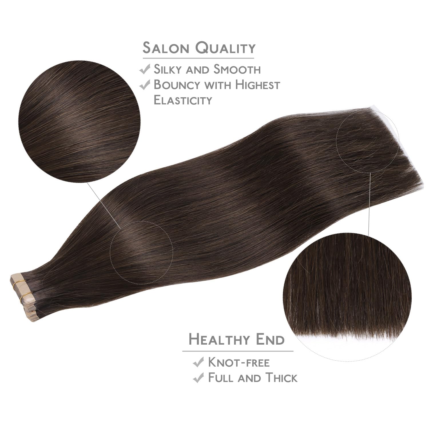 WENNALIFE Tape in Hair Extensions Human Hair, 20pcs 50g 16 inch Light Dark Brown Remy Hair Extensions Straight Human Hair Tape in Extensions Skin Weft Tape Extensions Human Hair