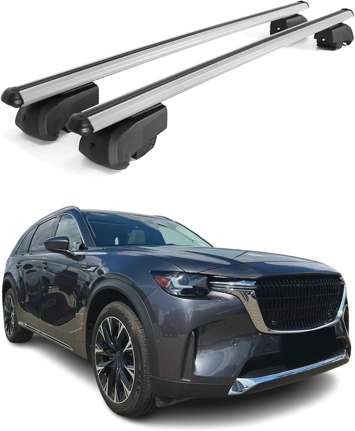 OMAC Roof Rack Cross Bars for Mazda CX-90 2024-2025 Lockable 165Lbs Aluminium Silver 2Pcs fits Cargo Carriers Kayak Canoe Bike Snowboard