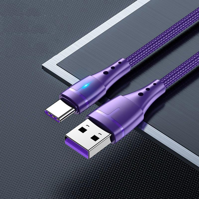 Super Fast Charging Data Cable, Type-C Android Phone Super Fast Charging Data Cable, Suitable For Huawei Honor Xiaomi Oppo with Light Charging Cable (2 M, Purple)