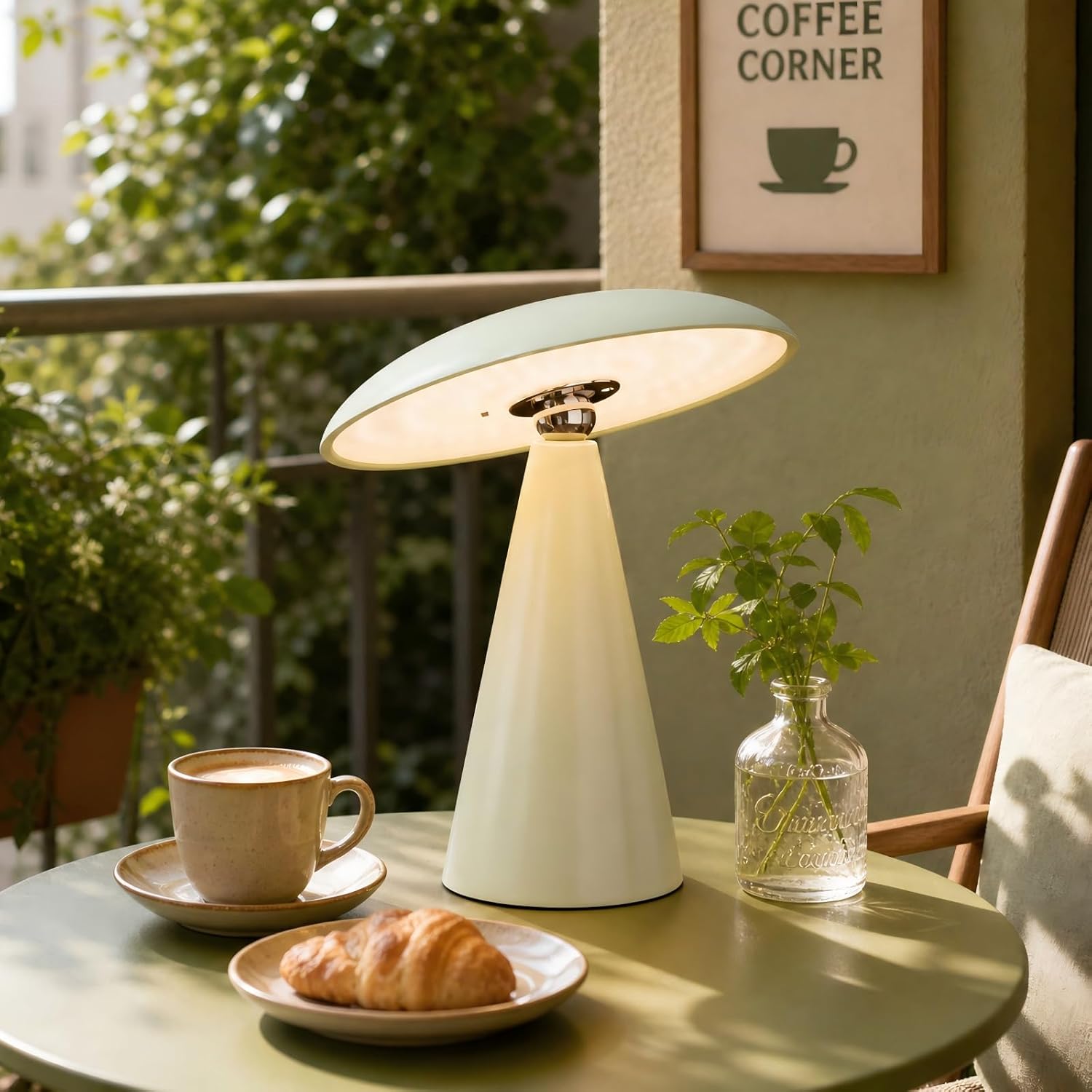 ULAROOM Cordless Mushroom Table Lamp, Touch Dimming, Adjustable Shade