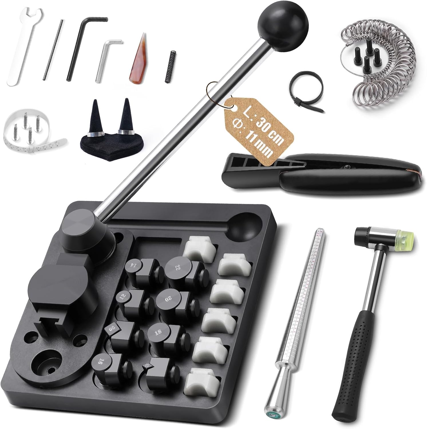 12 in 1 Ring Bender Bending Tool for Spoon Rings Upgraded Jewelry Making Kit with 12'' Extended Handle Velvet Ring Display Nylons Dies 2 Ring Blanks Bending Maker Machine Sizer Measuring