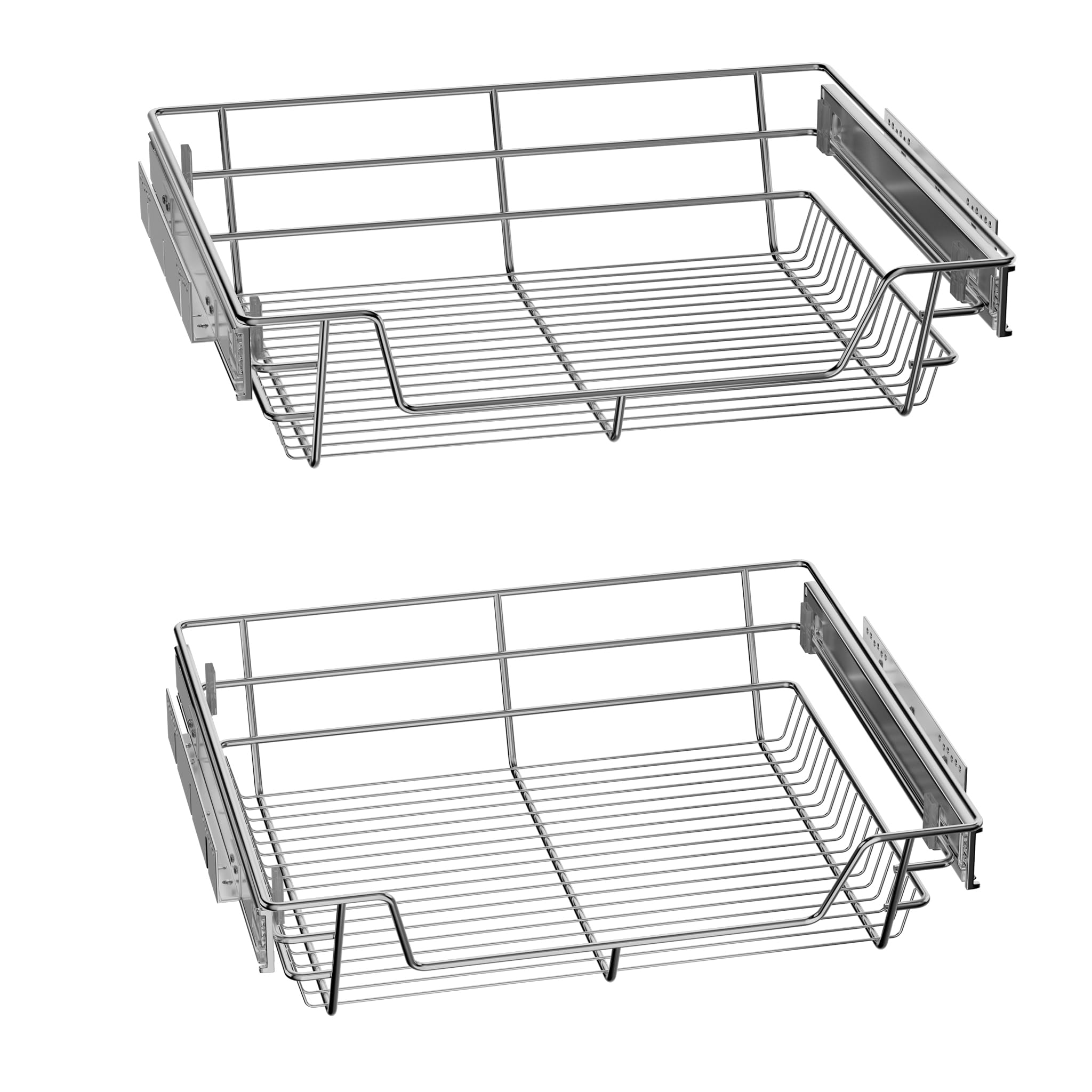 NAIZY 2x Cestello Estraibile 60 cm Cassetto Estraibile Cucina Organizer da cucina Argento in solido acciaio inossidabile Organizer cassetti (larghezza effettiva 57 cm, 2 pezzi)
