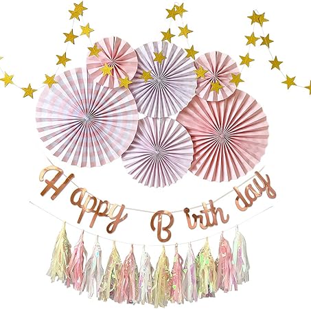 Amazon Regalo 誕生日 飾り付け 女の子 セット ガーランド デコレーション Happy Birthday ペーパーファン 装飾 お祝い 記念日 ミルキーピンク 風船 バルーン おもちゃ