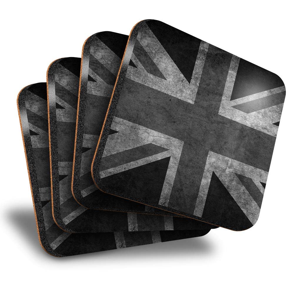 Destination Vinyl Ltd Multicolor Great Coasters (Set Of 4) Square - Bw - Vintage Union Jack Flag Distressed Drink Glossy Coasters/Tabletop Protection For Any Table Type #41563