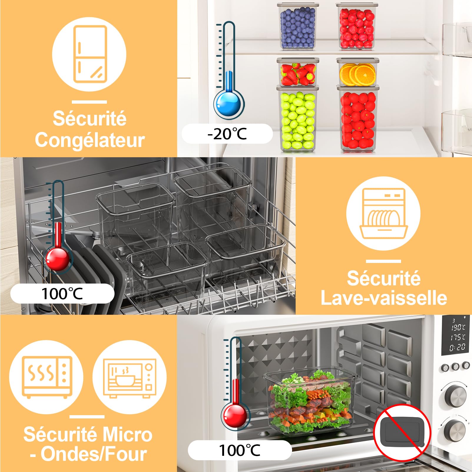 Boite Rangement Cuisine Lot de 12, Boite Hermetique Alimentaire, Boite Conservation Alimentaire en Plastique avec couvercles pour Céréales, Farine et Aliments Secs