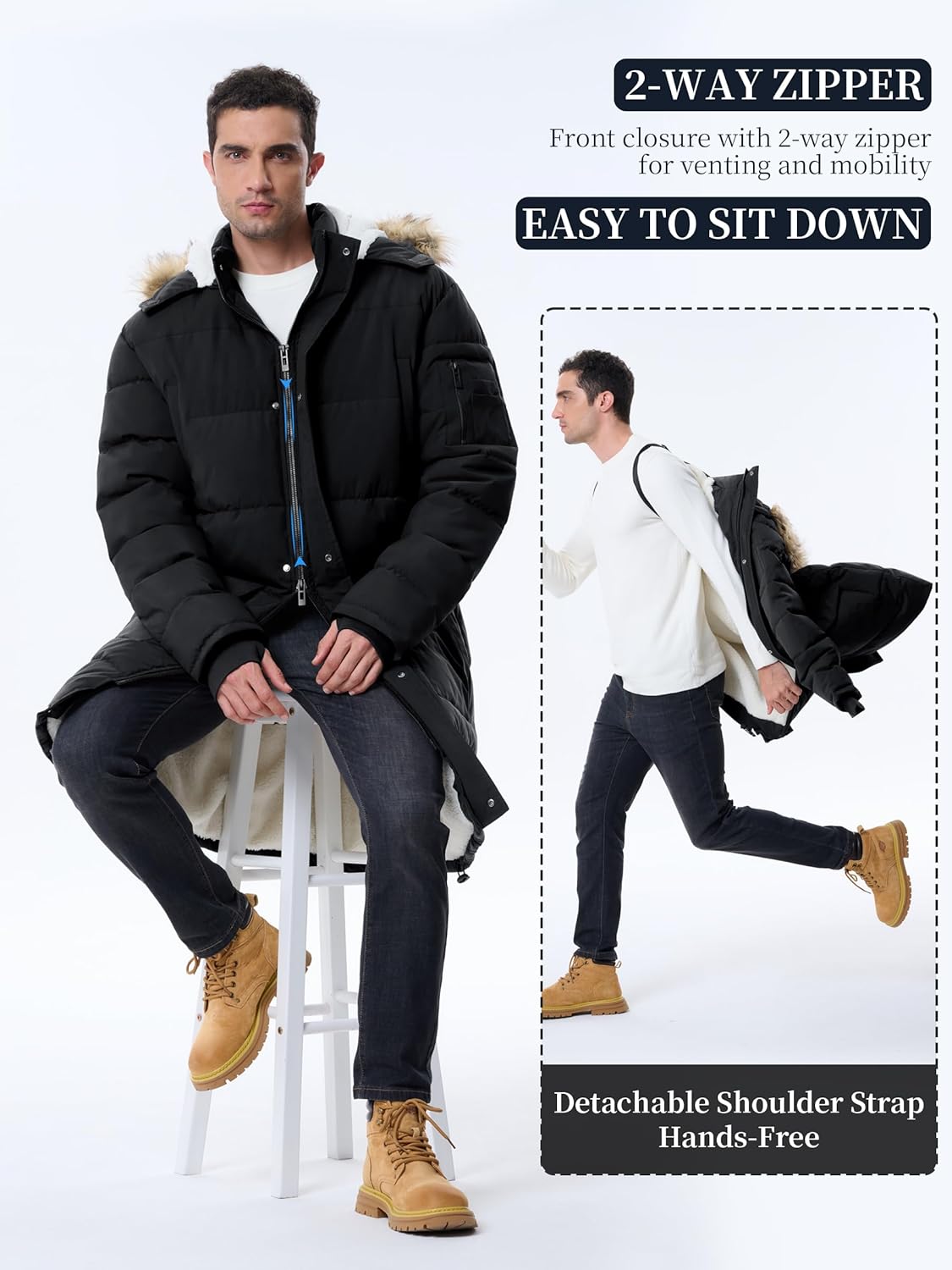 Winter Coats For Men Winter Jackets Water Resistant Warm Thicken Puffy Hooded Insulated Thicken Parka Coat - Image 6