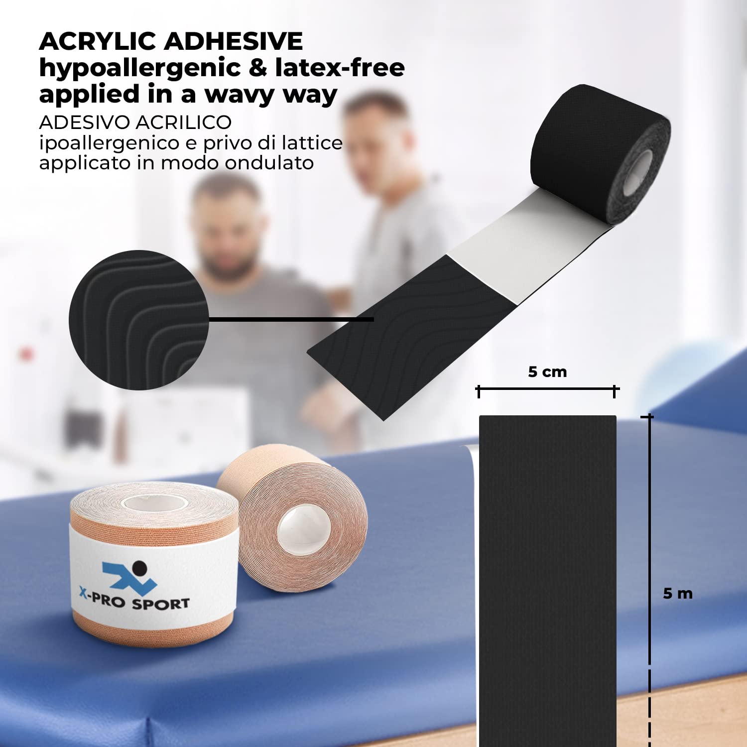 Kinesiological Tape 5m x 5cm, X-PRO SPORT Kinesio Tape with e-book with application examples, Muscle Patch - Image 2