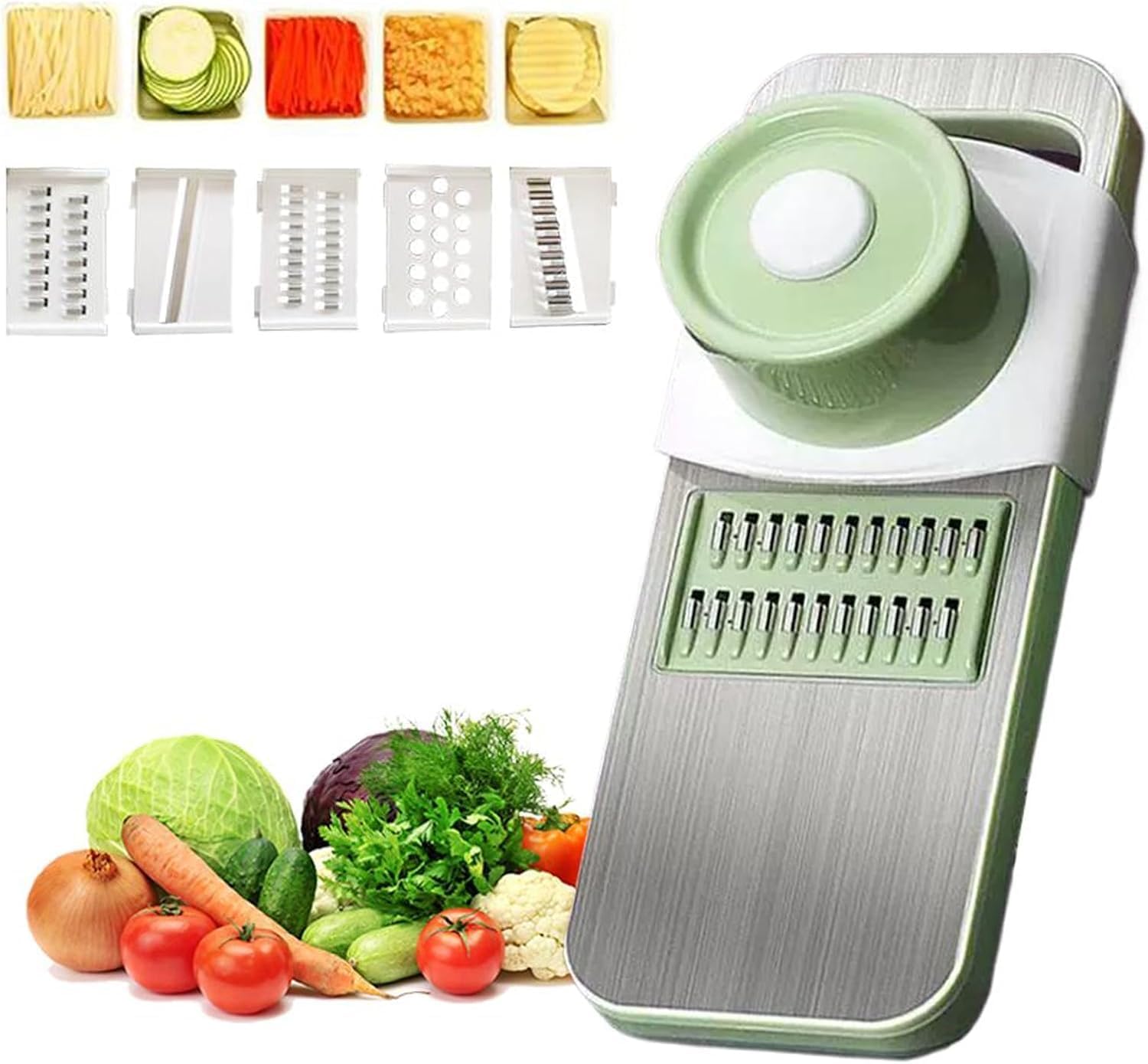 Multifunctional Vegetable Cutter Set - Manual Chopper & Dicer With 5 Blades, Safe Hand Knife & Mandoline Slicer For Quick Meal Prep, Kitchen Gadgets For Home Cooking (silver) Slivery 6pcs