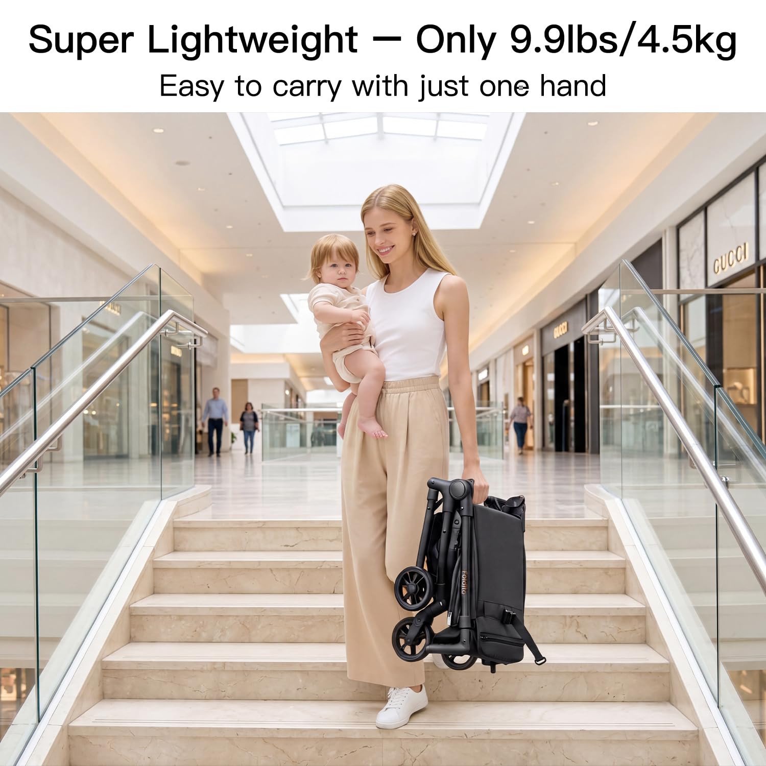 Gromast Passeggino da viaggio per aereo, ultra compatto e leggero, solo 4,5 kg, passeggino portatile per neonati, con tettuccio UPF 50+ e portabicchieri, grigio