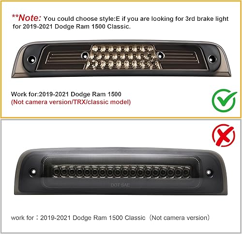 Miniatura 2 de R&F Auto Reemplazo de tercera luz de freno LED ahumada para 2019 2020 2021 2022 2023 RAM 1500 Pickup Truck 3ª luz de freno, lámparas de carga de