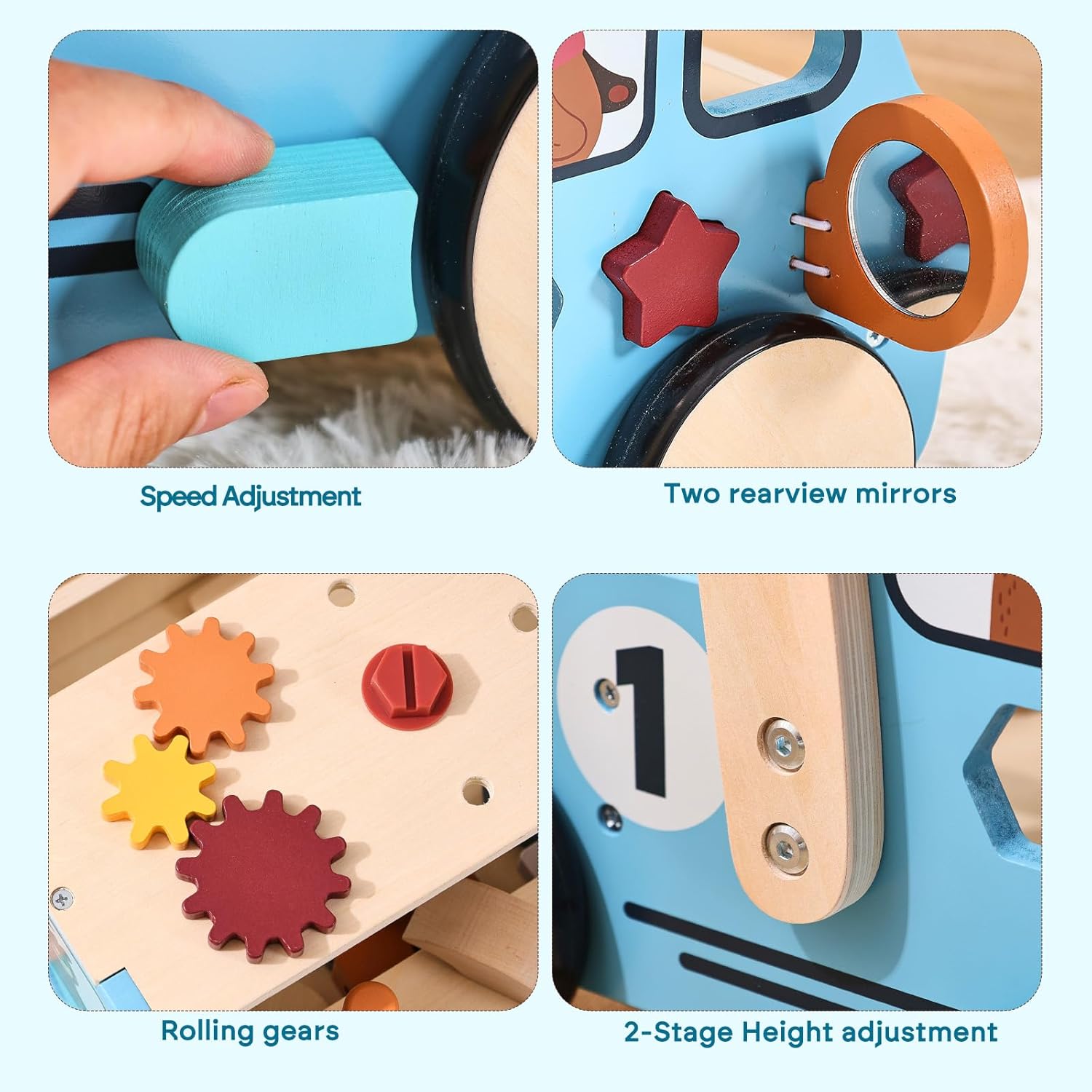 OESSUF 2-in-1 Wooden Baby Walker with 40 PCS Tool Toys – Baby Push Walker for 6-12 Months, Activity Center for Toddlers Aged 1-3 Years, Montessori Toy for Boys and Girls (Blue) image 7 of 7 B0DBL1X7MD