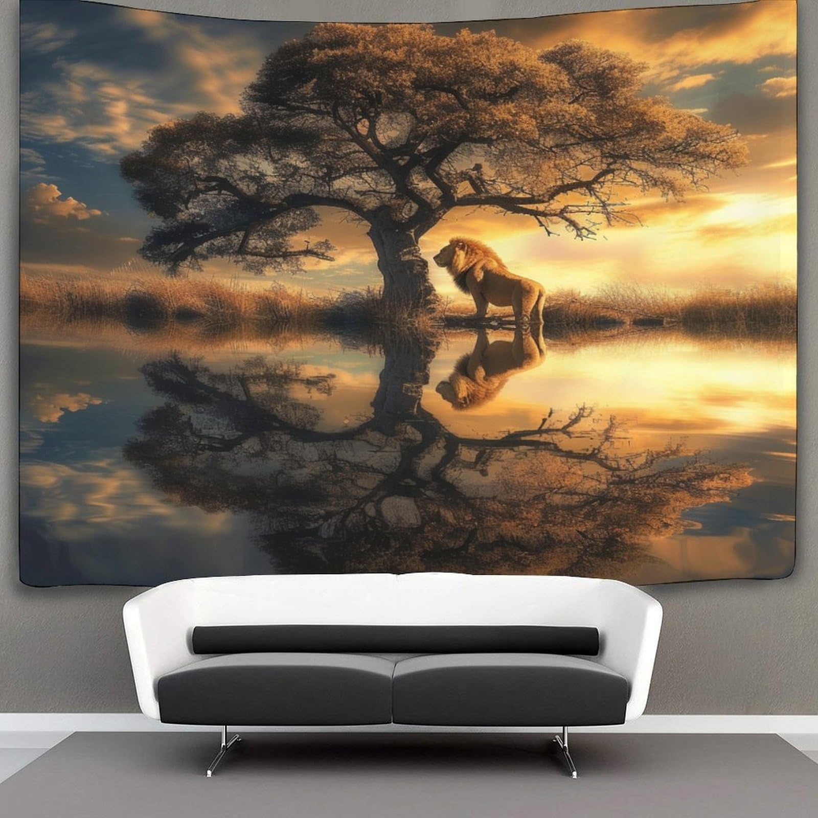 Kaiyun Style-3 Beautiful Lake Tapestry Wall Hanging,Lion Tapestries Wall Tapestry Decor For Living Room Bedroom Dorm 130Cmx150cm