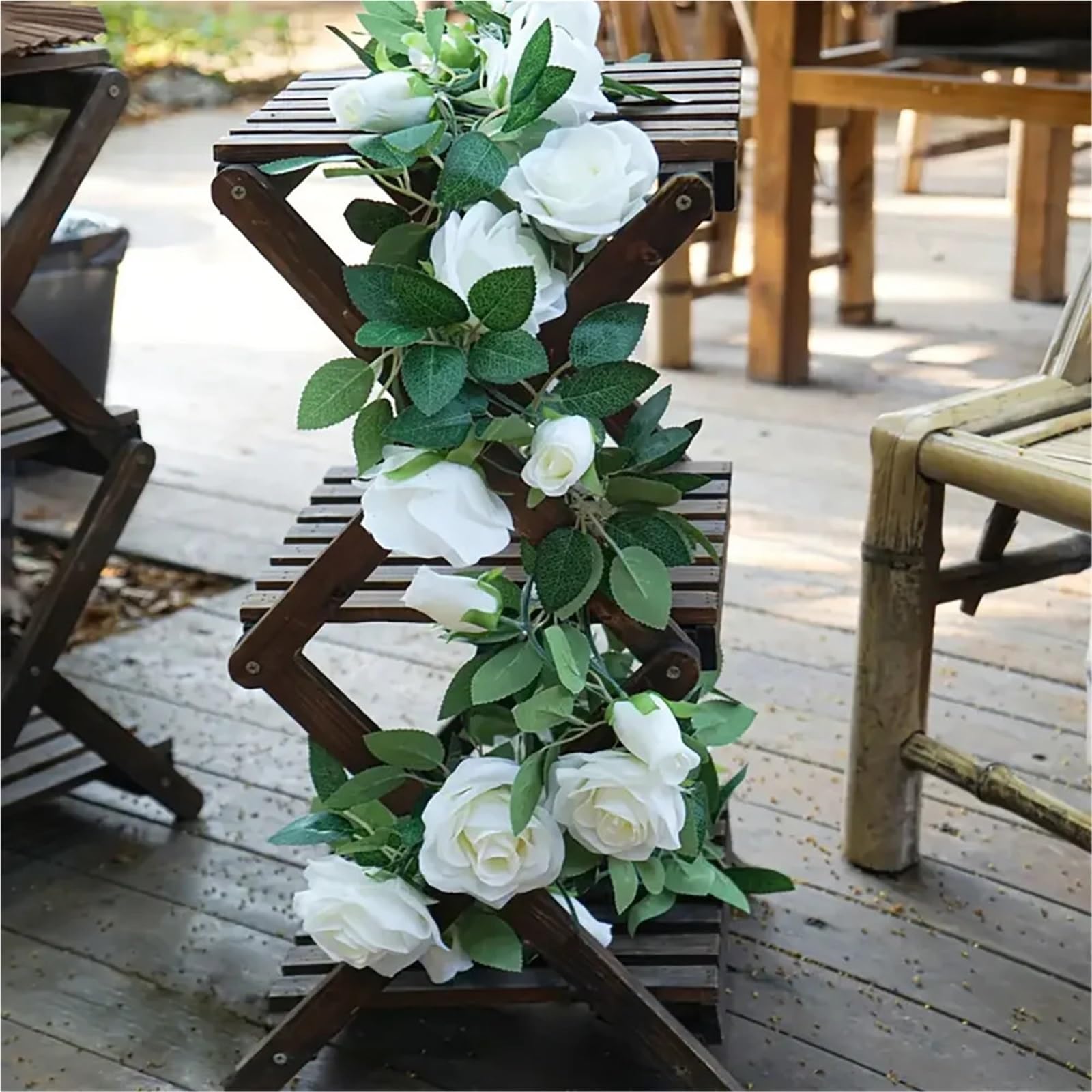 Künstliche Greenery Girlande künstliche Blumen, 3 stücke 19,5 ft Künstliche Blumengirlande Mit Weißen Rose, for Hochzeit Bogen Garten Hintergrund for Dekoration