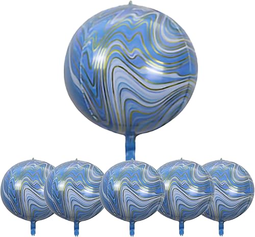 Globos de ágata de mármol, 6 globos de aluminio 4D de 22 pulgadas, globos de mármol azul para decoración de cumpleaños, boda, fiesta, color azul y