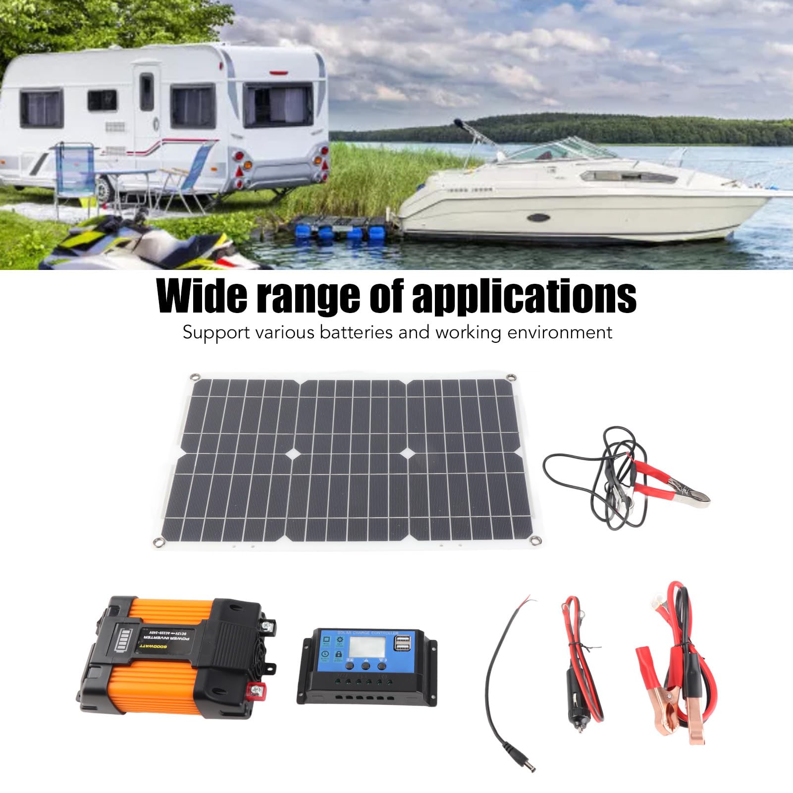 Tragbares Solarstromsystem, 4000-W-Wechselrichter (30 A, 12 V/24 V), Solarladeregler, 18-W-/18-V-Solarpanel-Set (500 W, 12 V bis 220 V)