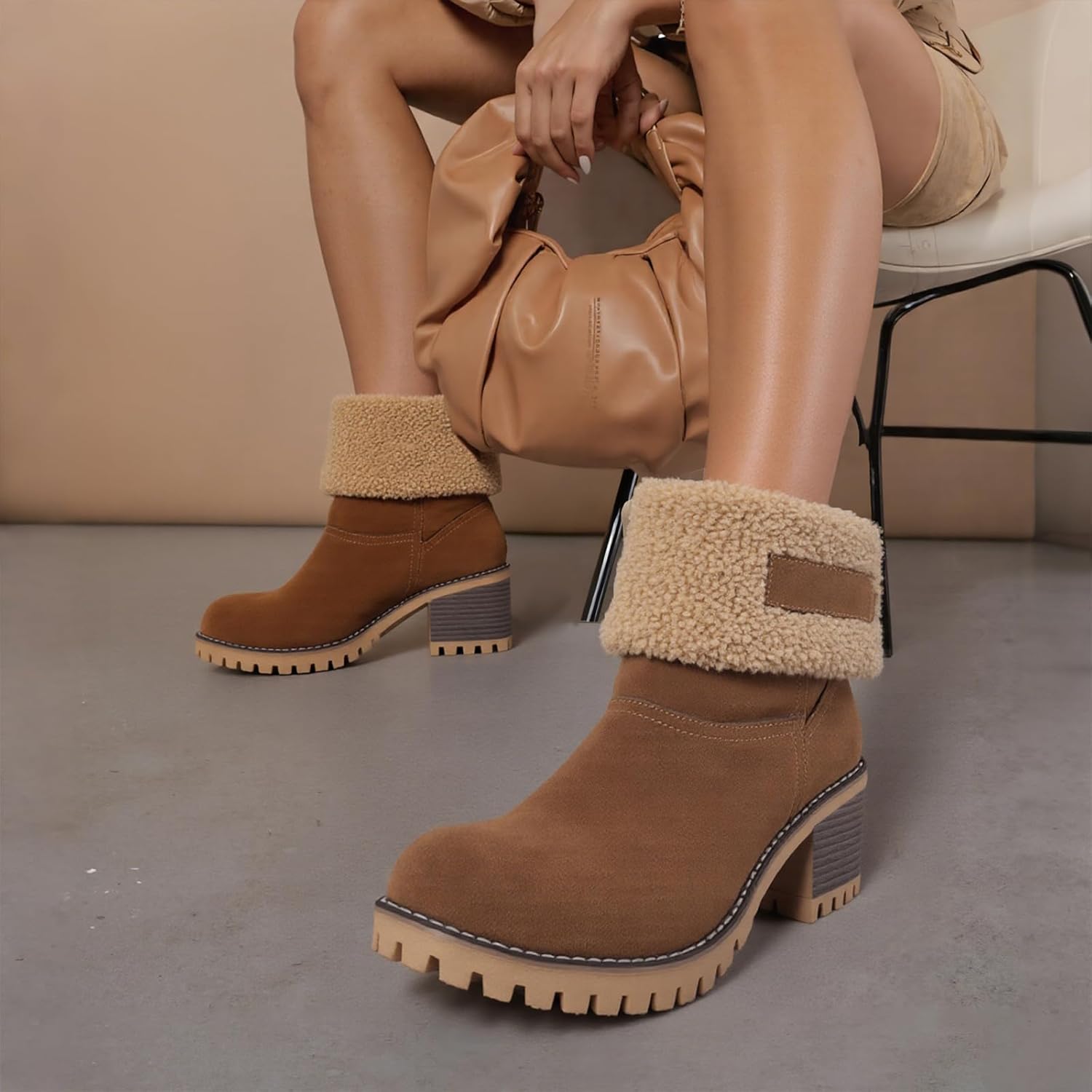 AOSPHIRAYLIAN Snow Boots for Women Winter Boots Fur Lined Chunky Heel Slip on Warm Shoes for Women - Image 2