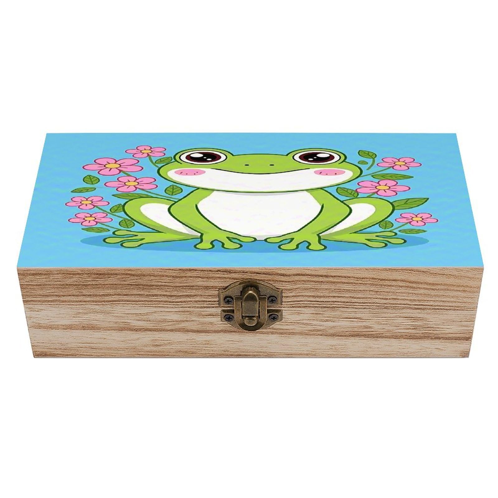VstaDank Frog Wooden Storage Box Vintage Style Wooden Storage Case with A Hinged Lid Memory Treasure Boxes Decorative Jewelny Photos for Organizer 7.9 * 3.7 * 2.3 Inch