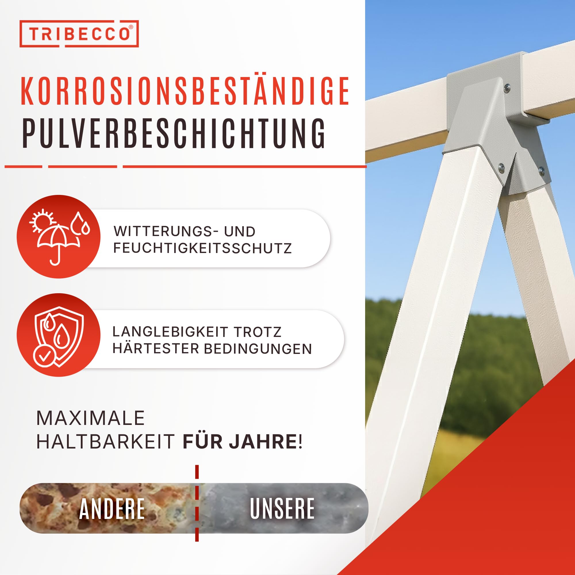 TRIBECCO® Czworokątny łącznik huśtawki 90/90 mm, 90° (90° szary), z malowanej proszkowo blachy stalowej do huśtawek ogrodowych, stabilny trójkąt w kształcie litery A, z otworami montażowymi Ø 10 mm
