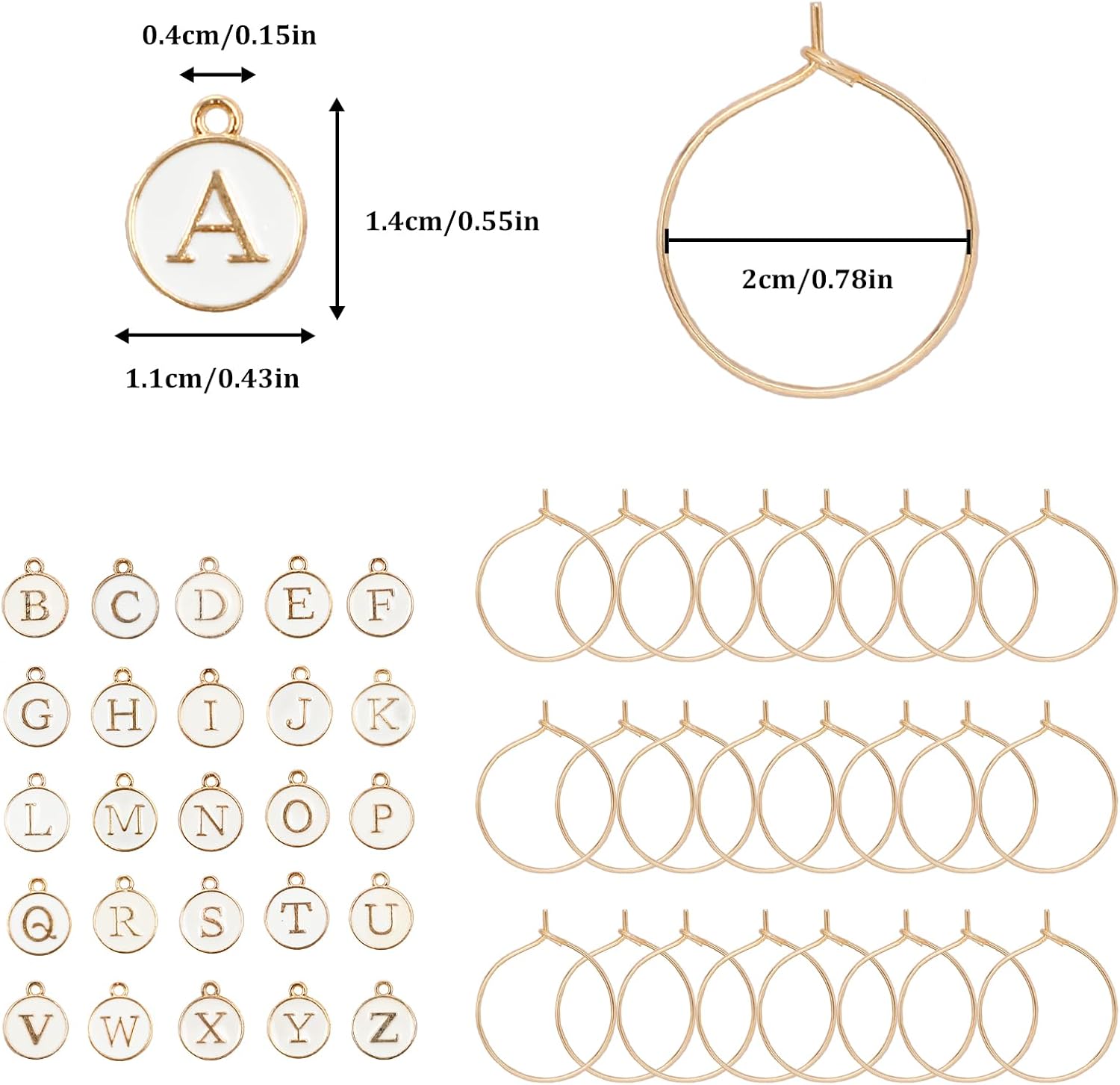 26 Pcs Letter Wine Glass Charms with Rings for Stemware & Parties