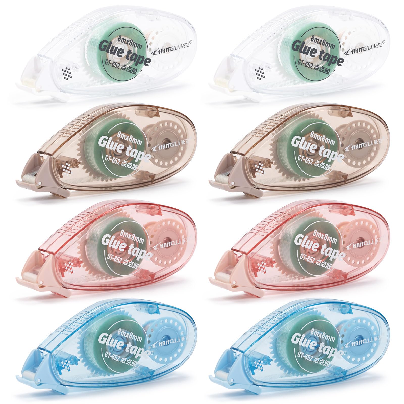 Glue Roller, 8 Pack Double Sided Tape Dispenser, Scrapbooking Supplies, Glue Tape Roller for School Home Office Crafting, Cards, Journal and Scrapbook Accessories (0.31in X 26.25ft)