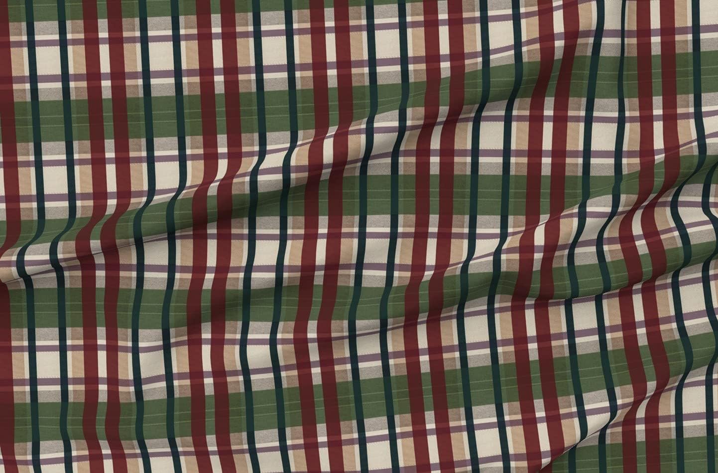 Spoonflower Fabric - Plaid Green Holiday Classic Traditional Christmas Tartan Burgundy Printed on Petal Signature Cotton Fabric Fat Quarter - Sewing Quilting Apparel Crafts Decor