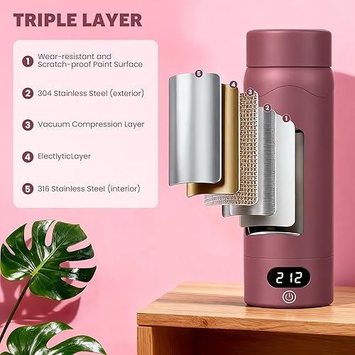 Miniatura 5 de Hervidor eléctrico de viaje portátil mini, acero inoxidable 316 16.91 oz/500 mL, pequeña caldera de agua caliente con 4 temperaturas, agua de