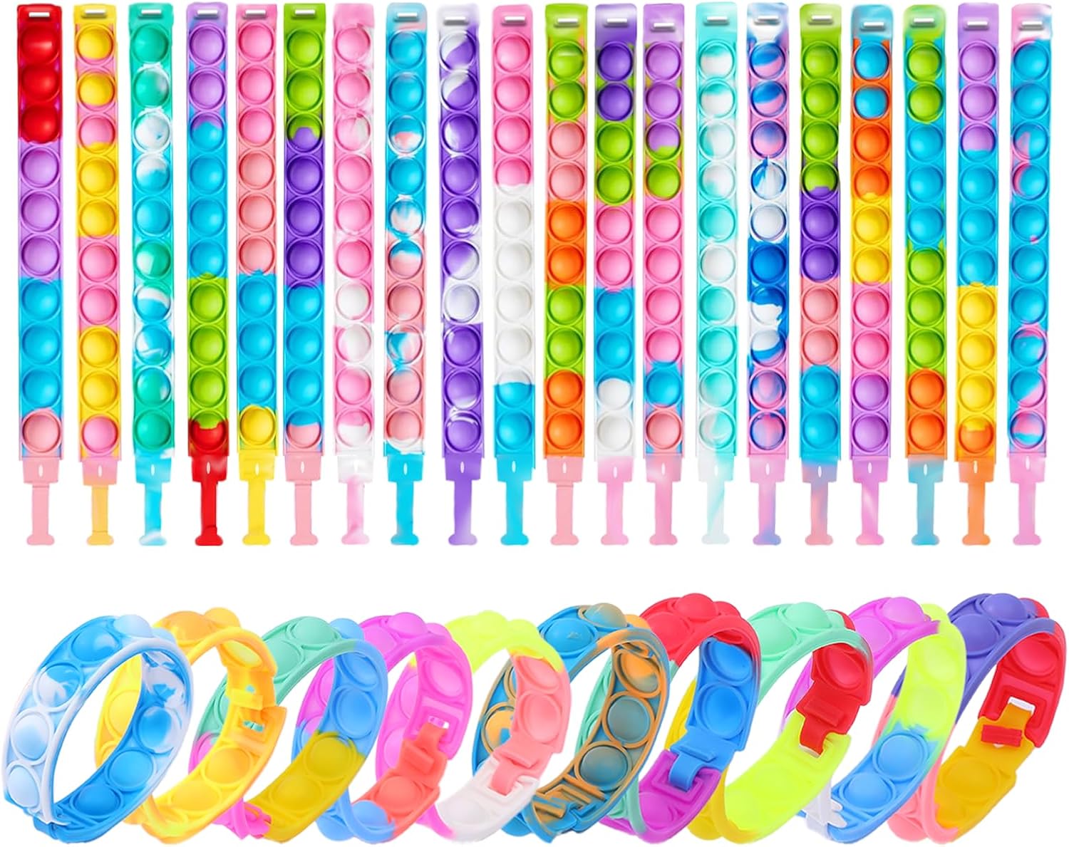 Kids Party Favors Pop Bracelet Fidget Toys Bulk Its 120PCS Pop Fidget Bracelets It Fidget Toy Pack for Kids Goodie Bags Stuffers Classroom Prizes Bubble Poppers Toddlers Sensory Toys for Girls Boys