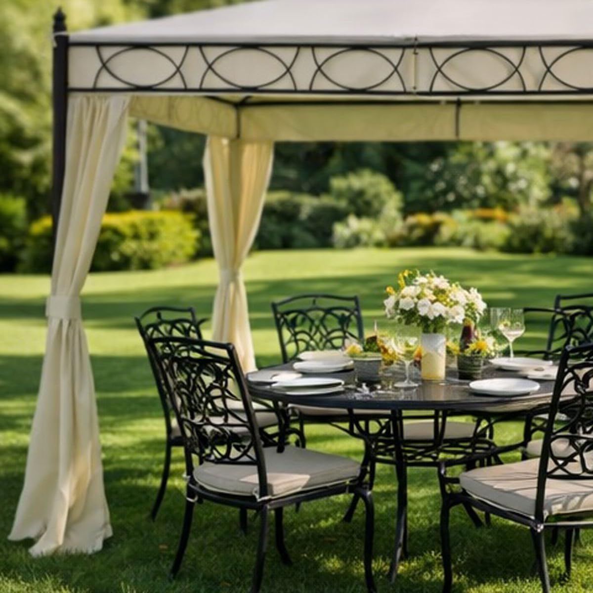 Yellowshop - Gazebo in Metallo Robusto da Giardino 3x3 e 3x4 metri con Copertura e Tende laterali antipioggia Design Moderno ed Elegante Crema Manaus (3x4 Metri)