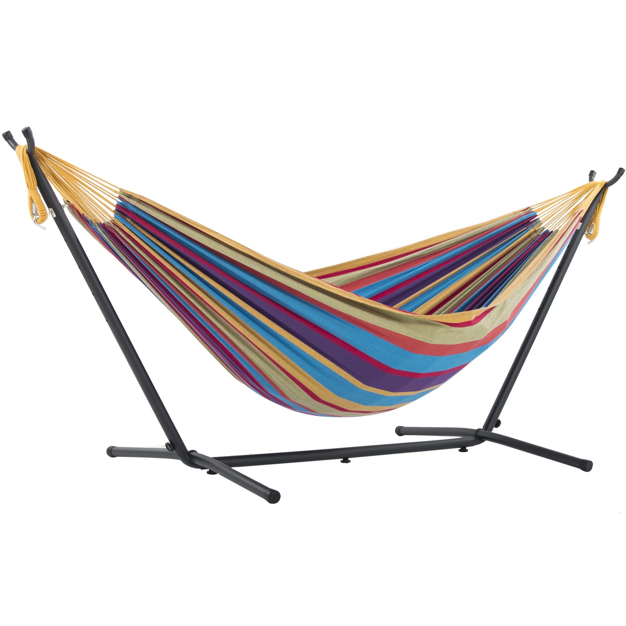 Vivere UHSDO8-20 Double Cotton Hammock with Space-Saving Steel Stand Including Carrying Bag, Tropical
