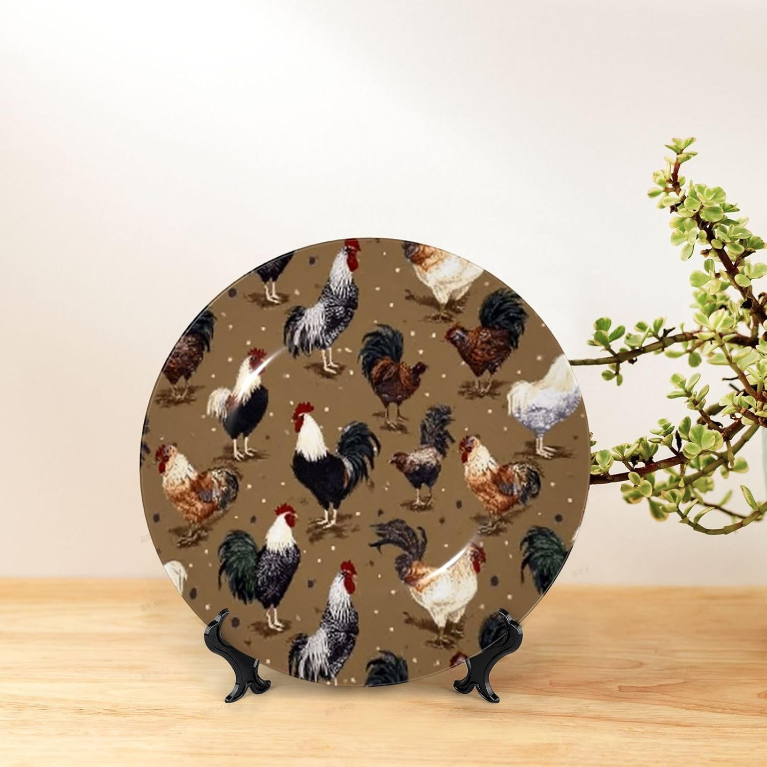 Bone China Decorative Plate with Display Rooster Ceramic Plates Crafts Art Decor Dessert Plate Ceramic Ornament Porcelain Plates for Living Room Kitchen Table Home Decor