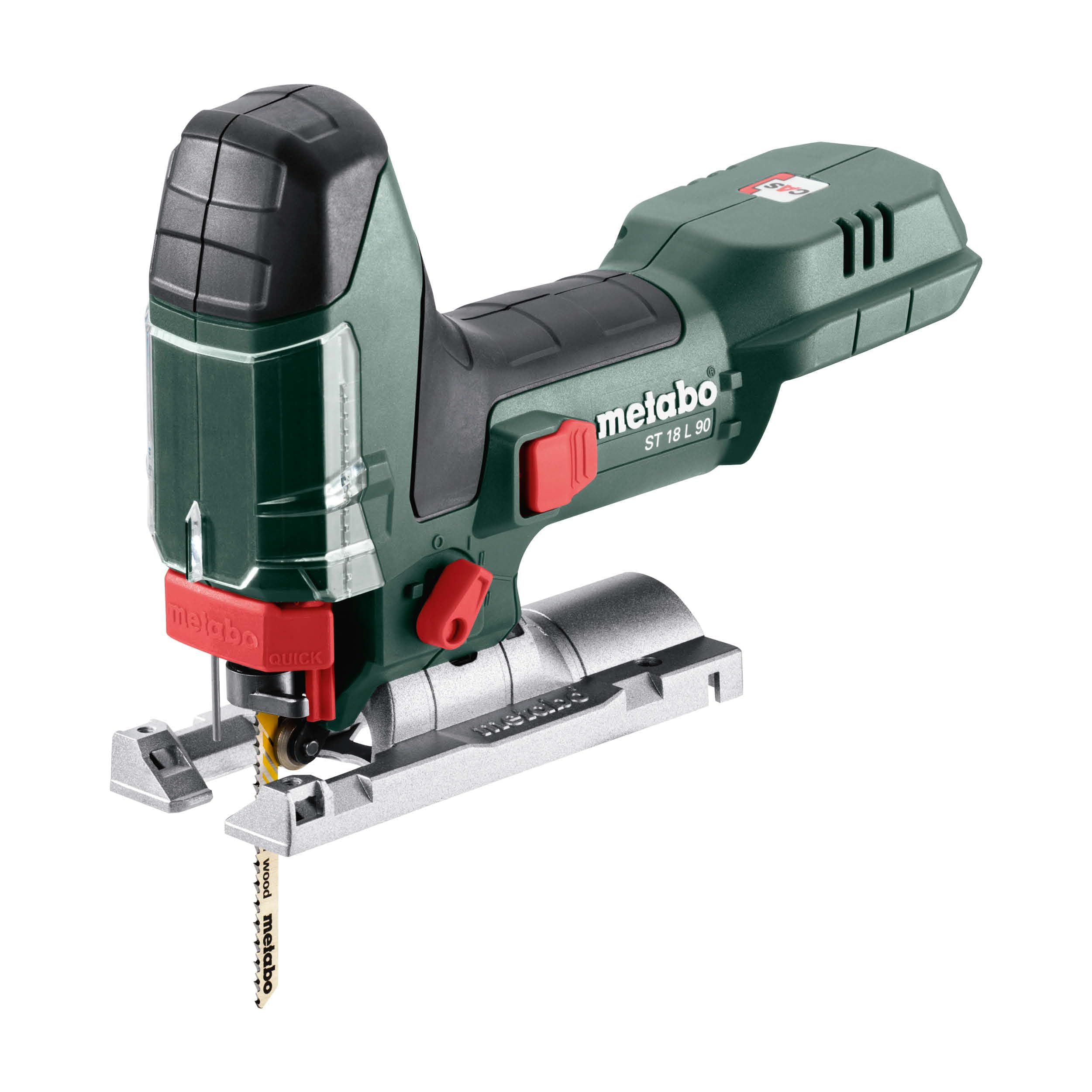 metabo Akku-Stichsäge ST 18 L 90, 18 V Säge mit Metabo Quick System | 90 mm Schnitttiefe, 3000/min Hubzahl, LED-Licht, ohne Akku und Ladegerät, inkl. 2 Sägeblätter und Absaugstutzen