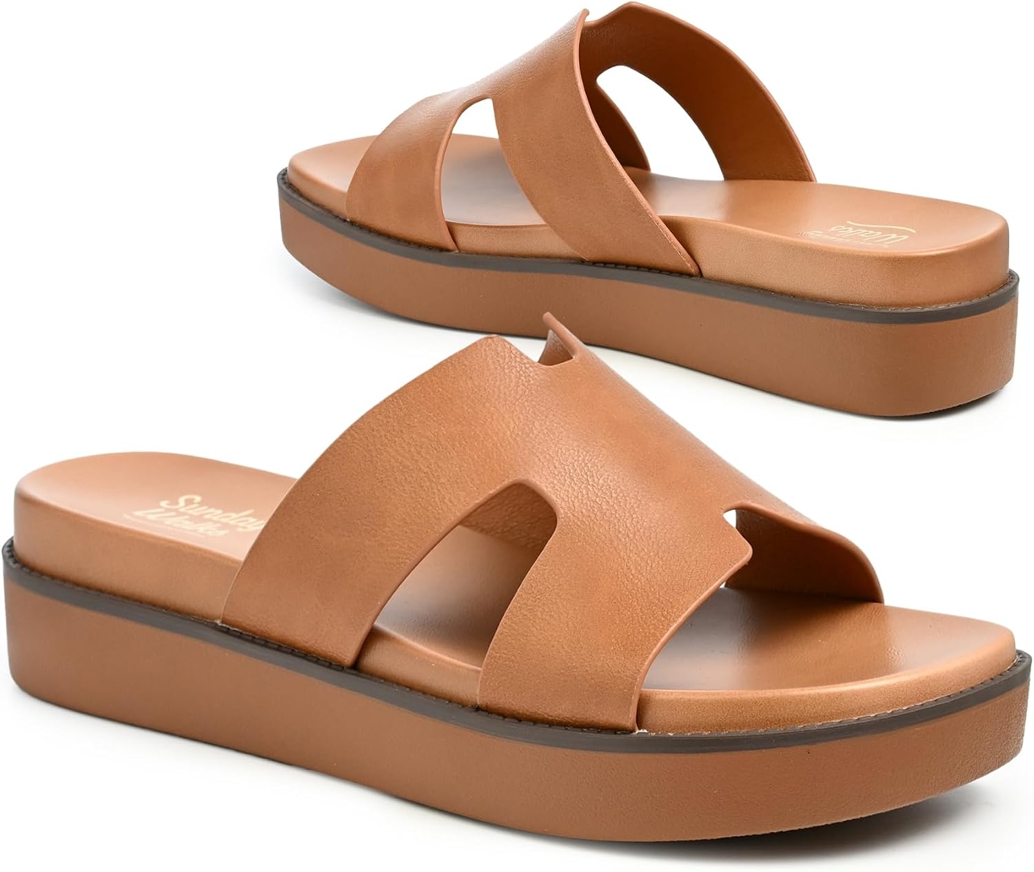 Women’s Platform Slide Sandal EASY, Wide Cutout Strap, Open Toe, Cushioned Footbed, Lightweight Summer Slip-On